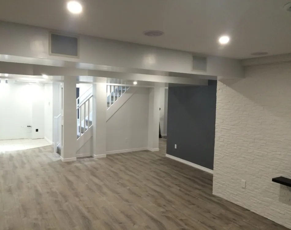 Finished basement with white walls